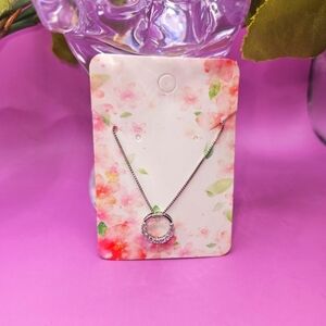 Sterling Silver Circle Rhinestone Pendant Necklace - Sterling Silver 925 - NEW